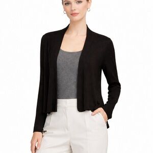 Simply Vera Vera Wang Black Open-Front Cardigan with Pleated Chiffon Back | XS
